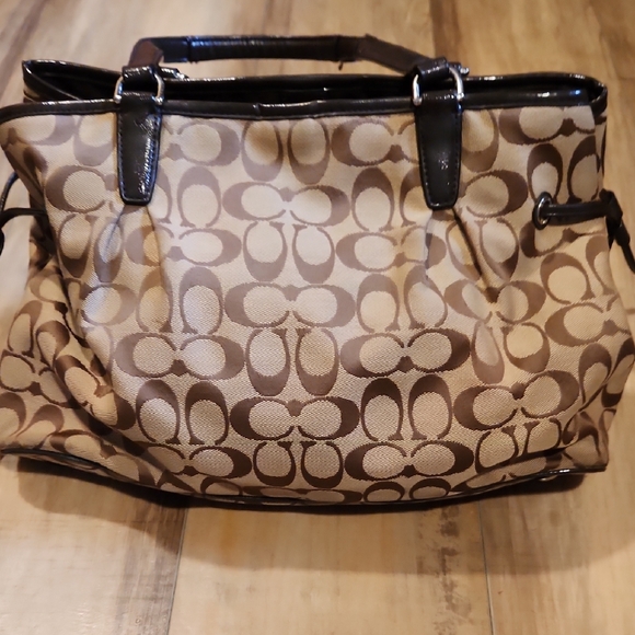 Coach Brown Signature Stripe Drawstring Carryall with Dark Brown Trim - Picture 5 of 10